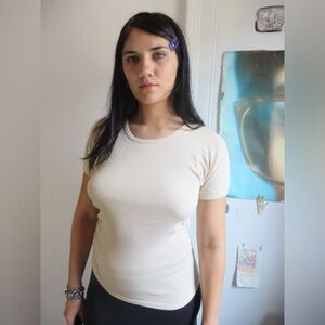 Vintage 70s Military Short Sleeve Top Cream